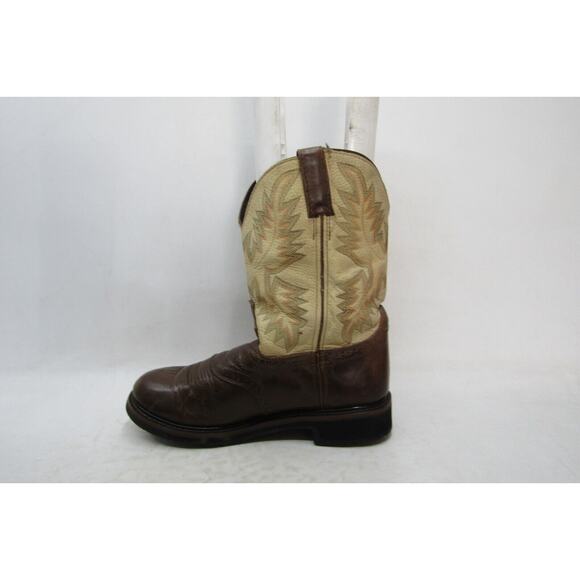 Justin Work Boot Mens Sz 11 D Two Tone Brown Leather Cowboy Stockman Work Boots - Picture 2 of 11